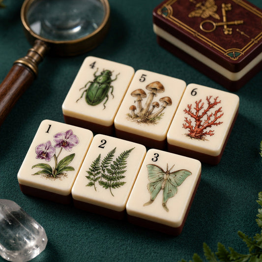 American Vintage-Inspired Insect Mahjong Tiles Set | Antique-Style Ivory Botanical 160 Tile Engraved Acrylic Board Game Set – photo 2