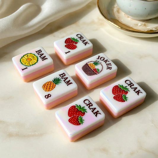 American Strawberry Fruit Mahjong Tiles Set | Cute Summer Pink Pearl Floral 160 Tile Engraved Acrylic Board Game Set – photo 2