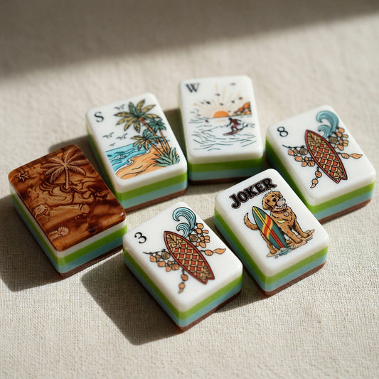 American Tropical Beach Palm Tree Mahjong Tiles Set | Coastal Summer Seashell Ocean 160 Tile Engraved Acrylic Board Game Set – photo 2