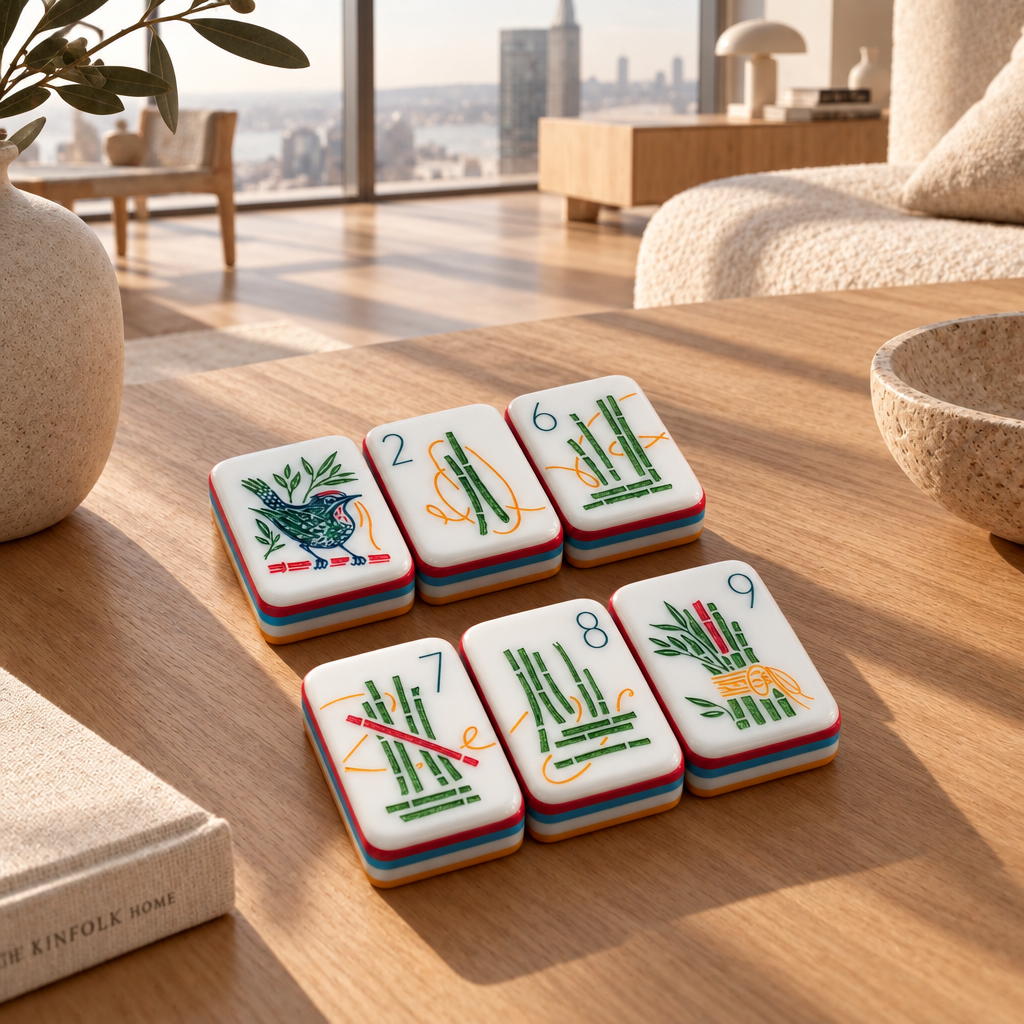 Classic Bamboo and Number Mahjong Tiles - Orange Backed Set