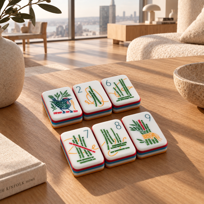 Classic Bamboo and Number Mahjong Tiles - Orange Backed Set