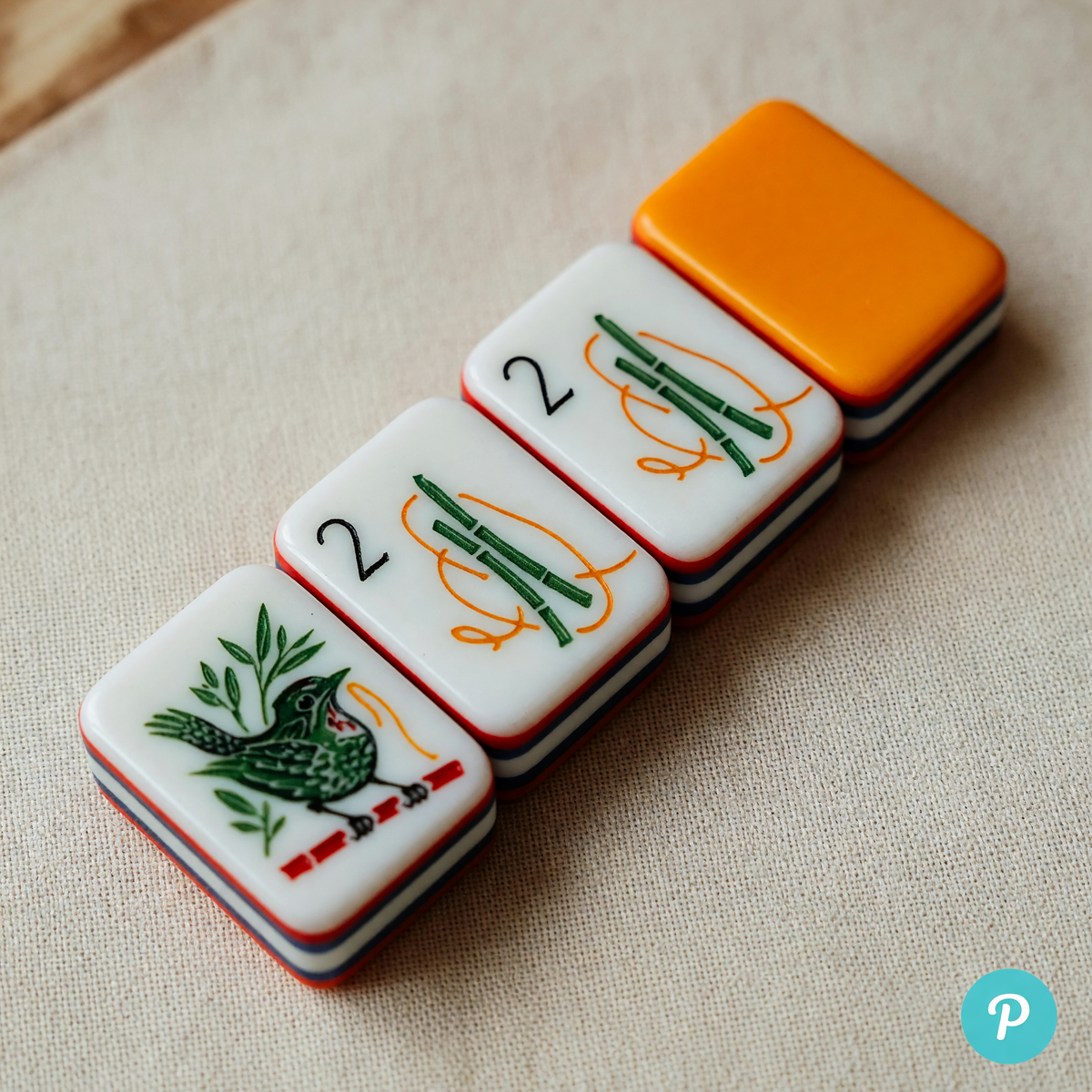 Classic Bamboo and Number Mahjong Tiles - Orange Backed Set
