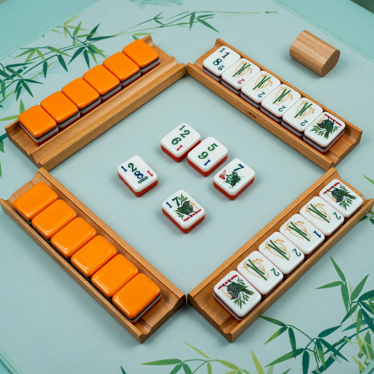 Classic Bamboo and Number Mahjong Tiles - Orange Backed Set