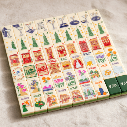 Cocktail City American Mahjong Tiles - Drinks and Landmark Building Motif Set
