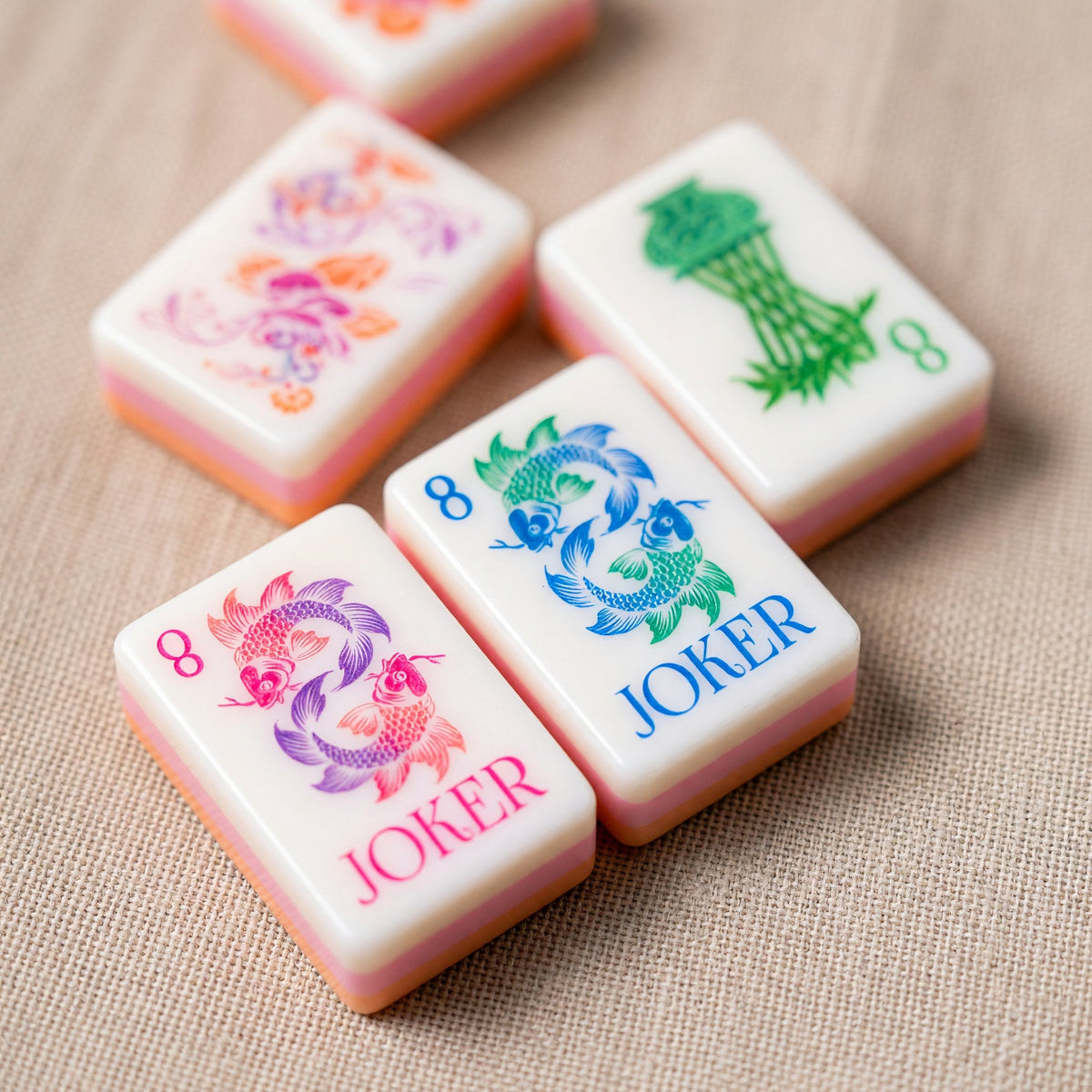 American Pink and Green Botanical Mahjong Tiles Set | Pastel Pink Floral Lotus Pearl 160 Tile Engraved Acrylic Board Game Set – photo 3