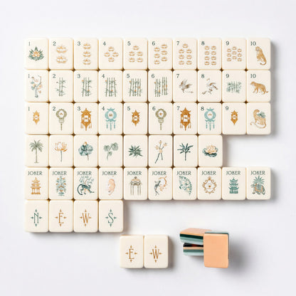 American Peach Chinoiserie Mahjong Tiles Set | Green Botanical Pagoda Lotus Ginger Jar 160 Tile Engraved Acrylic Board Game Set – photo 2