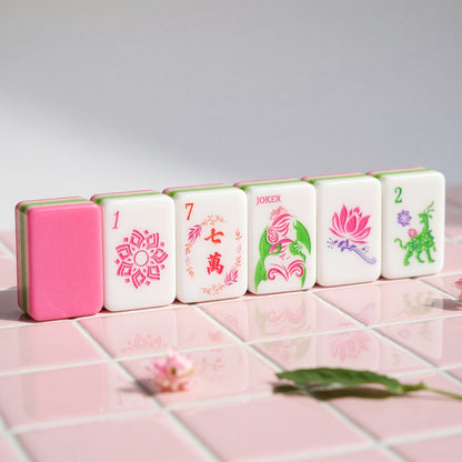 American Hot Pink Floral Mahjong Tiles Set | Botanical Flower Garden Pink and Green 160 Tile Engraved Acrylic Board Game Set – photo 2