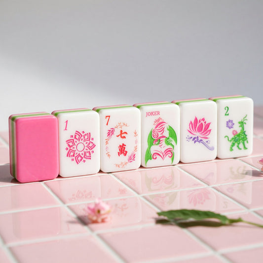 American Hot Pink Floral Mahjong Tiles Set | Botanical Flower Garden Pink and Green 160 Tile Engraved Acrylic Board Game Set – photo 2