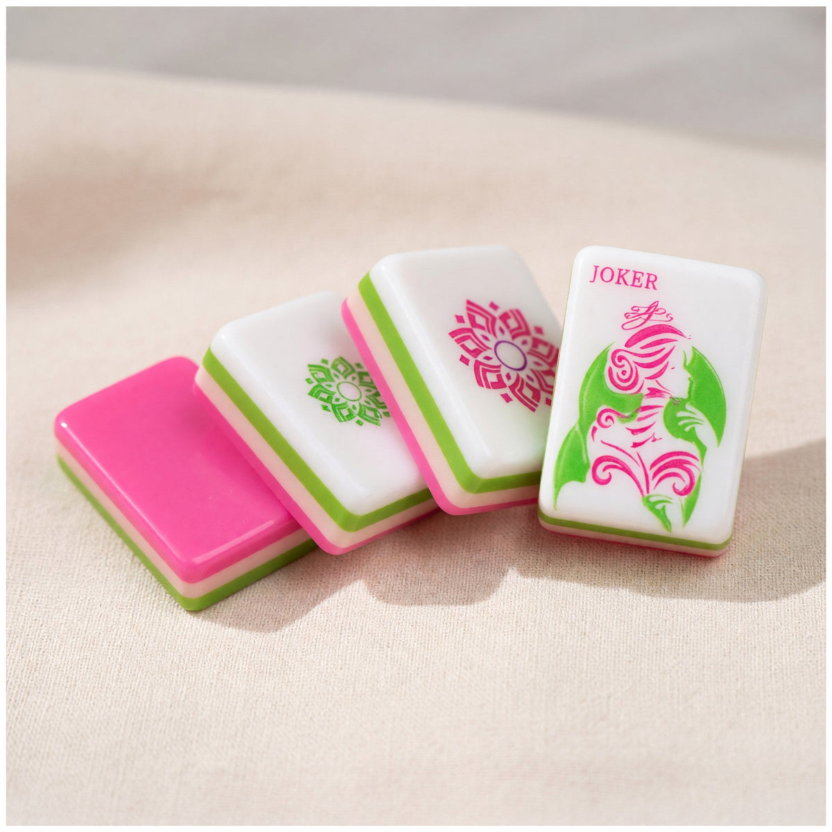 American Hot Pink Floral Mahjong Tiles Set | Botanical Flower Garden Pink and Green 160 Tile Engraved Acrylic Board Game Set – photo 3
