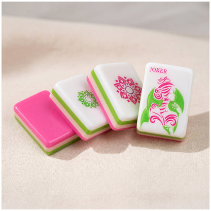 American Hot Pink Floral Mahjong Tiles Set | Botanical Flower Garden Pink and Green 160 Tile Engraved Acrylic Board Game Set – photo 3
