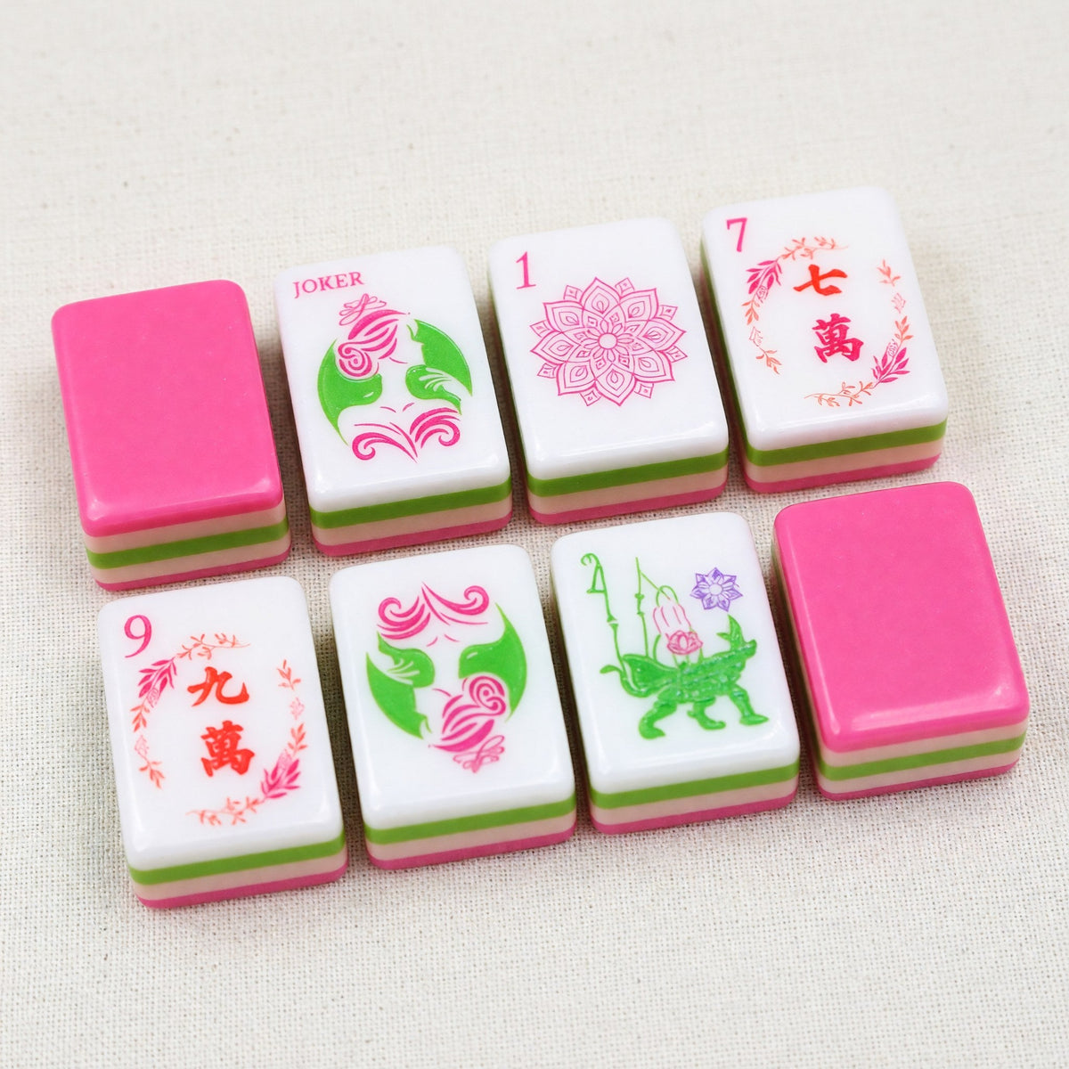 American Hot Pink Floral Mahjong Tiles Set | Botanical Flower Garden Pink and Green 160 Tile Engraved Acrylic Board Game Set – photo 5
