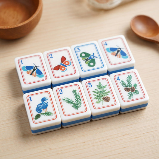 American Woodland Animal Mahjong Tiles Set | Blue Botanical Nature Wildlife Butterfly 160 Tile Engraved Acrylic Board Game Set – photo 2