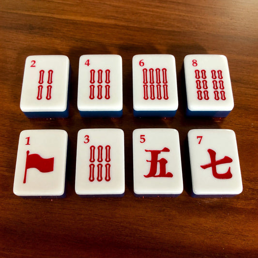 American Red Glitter Patriotic Mahjong Tiles Set | 4th of July USA Red White and Blue 160 Tile Engraved Acrylic Board Game Set – photo 2