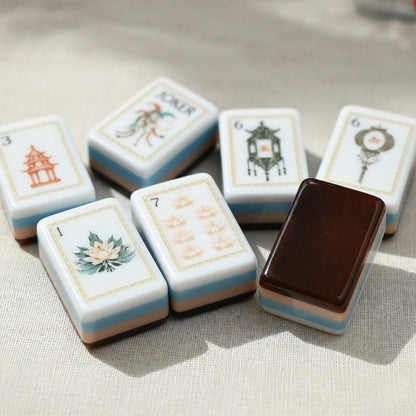 American Tortoise Shell Lotus Crane Mahjong Tiles Set | Gold Botanical Chinoiserie Leopard 160 Tile Engraved Acrylic Board Game Set – photo 3