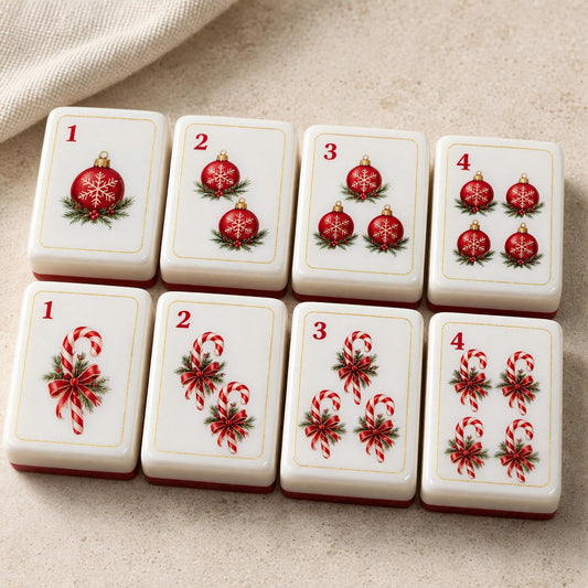 American Red Marble Christmas Mahjong Tiles Set | Gold Holiday Winter Santa Noel 160 Tile Engraved Acrylic Board Game Set – photo 2