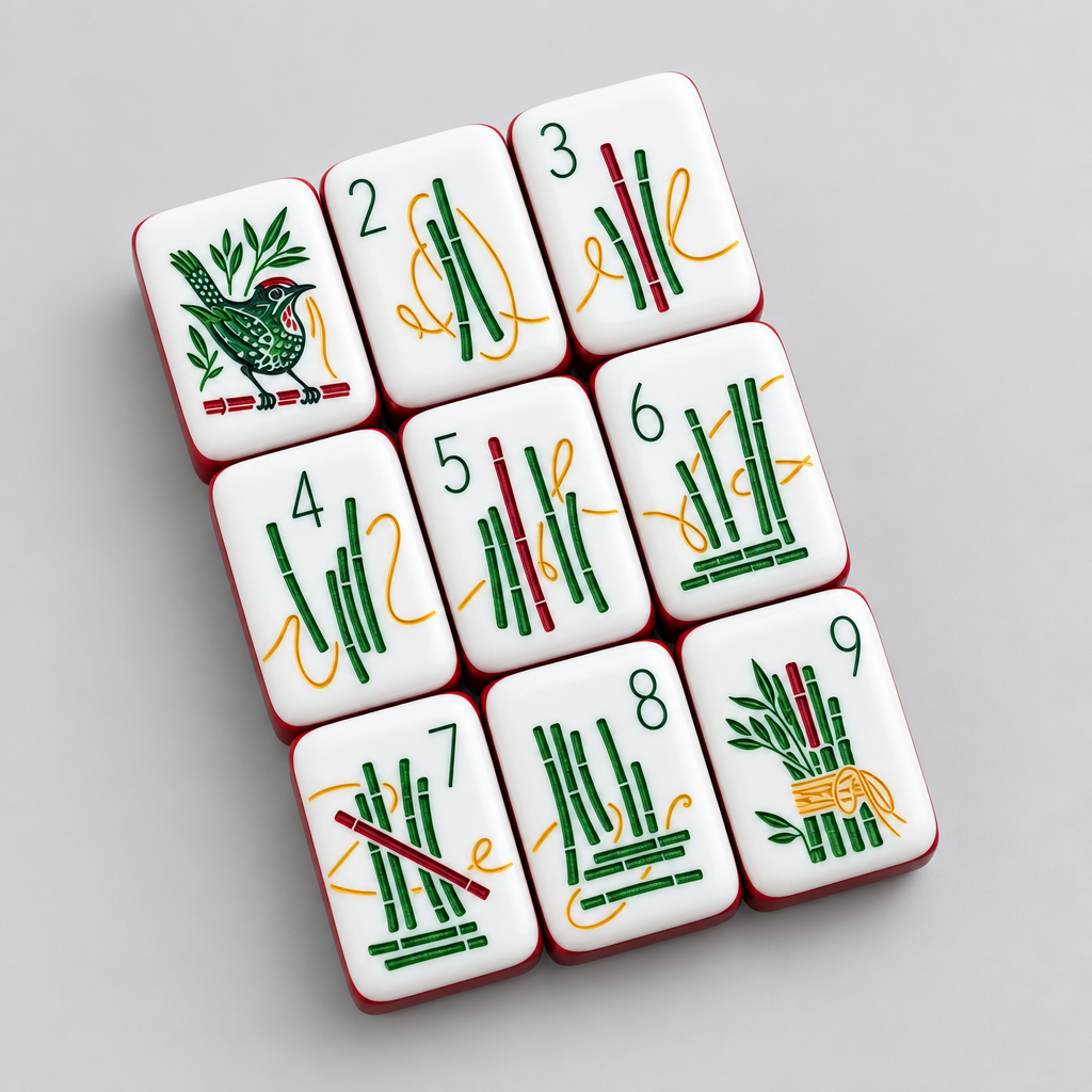 Classic Bamboo and Number Mahjong Tiles - Orange Backed Set