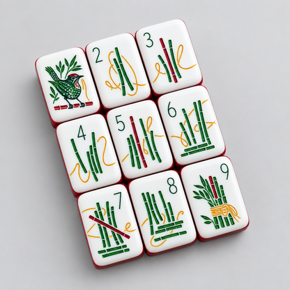 Classic Bamboo and Number Mahjong Tiles - Orange Backed Set