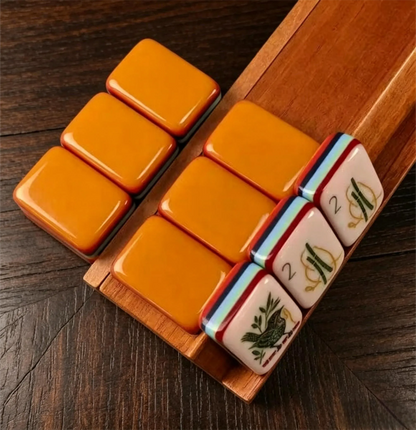 Classic Bamboo and Number Mahjong Tiles - Orange Backed Set