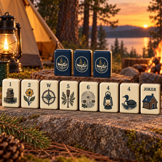Camping Nature Campfire Jokers American mahjong tiles set with camping and nature artwork