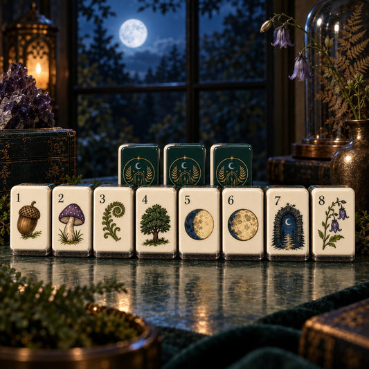 Celestial Nature Moon Forest American mahjong tiles set with celestial and nature artwork