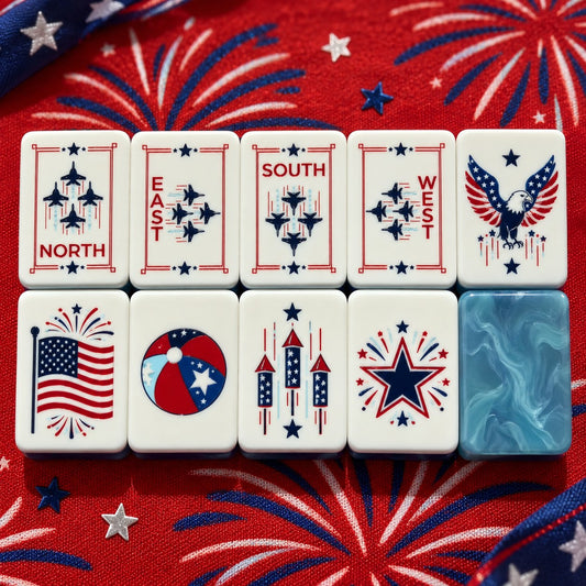 Patriotic Fireworks Stars Flag American mahjong tiles set with patriotic american symbols artwork