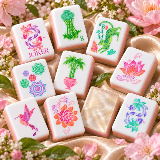 Botanical Floral Pink Gradient American mahjong tiles set with botanical and floral artwork