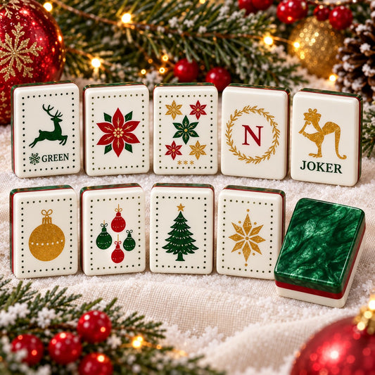 Christmas Reindeer Snowflakes Poinsettia American mahjong tiles set with christmas artwork