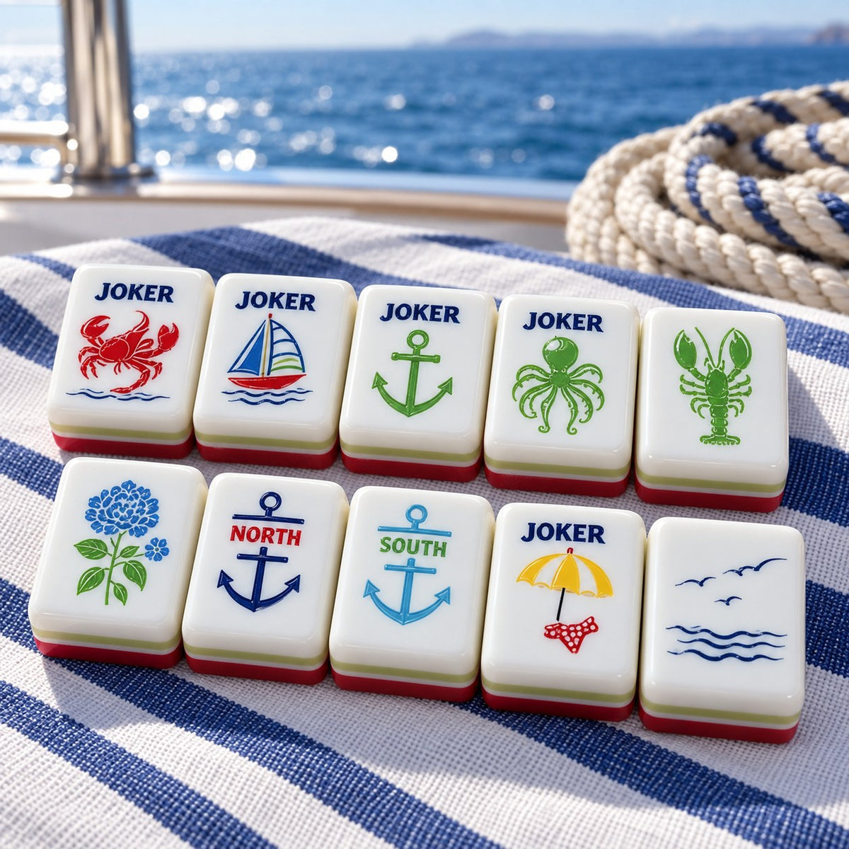 Nautical Ocean Coastal Sailboat American mahjong tiles set with nautical artwork