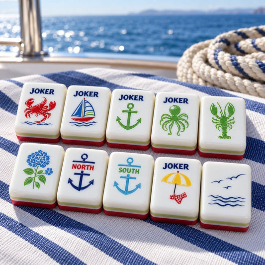 Nautical Ocean Coastal Sailboat American mahjong tiles set with nautical artwork