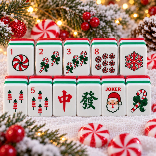 Christmas Red Green White American mahjong tiles set with christmas artwork