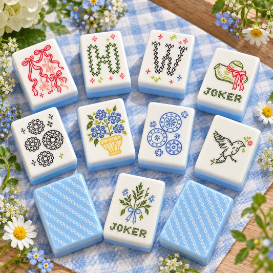 Sky Blue Floral Nature American mahjong tiles set with floral and nature artwork