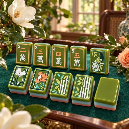 Green Botanical Flower English American mahjong tiles set with botanical flowers artwork