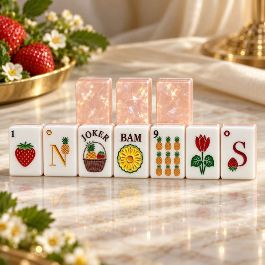 Strawberry Flower Pink Fruit American mahjong tiles set with strawberry and flower artwork