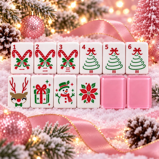 Pink Christmas Candy Canes American mahjong tiles set with christmas motifs artwork