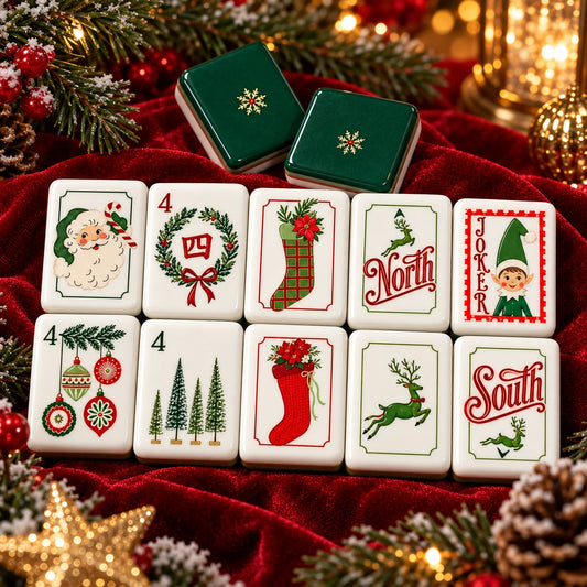 Christmas Santa Elves Stockings American mahjong tiles set with christmas artwork