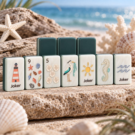 Coastal Nautical Ocean Lighthouse American mahjong tiles set with coastal and nautical artwork