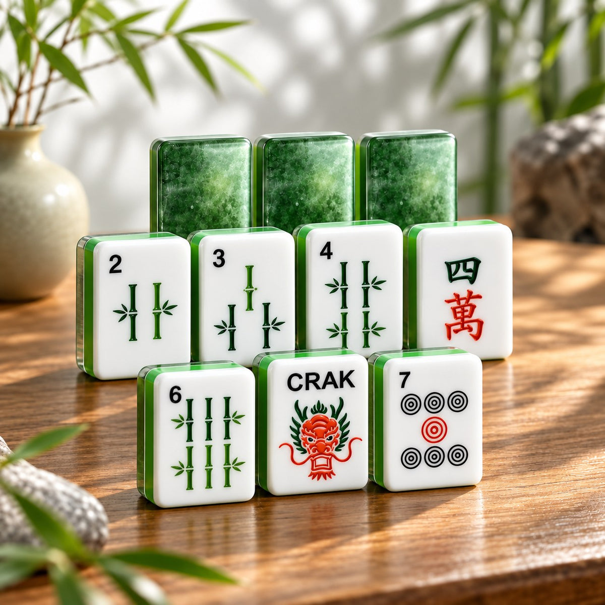 Jade Green Chinese White American mahjong tiles set with chinese characters and symbols artwork