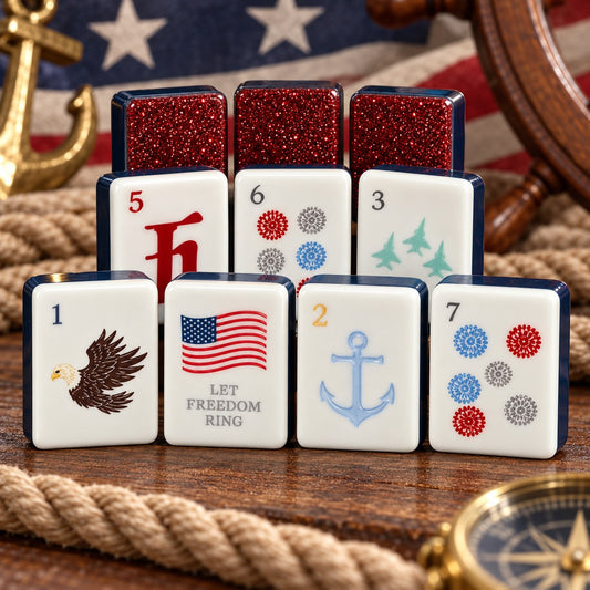 Patriotic Red White Blue American mahjong tiles set with american patriotic artwork