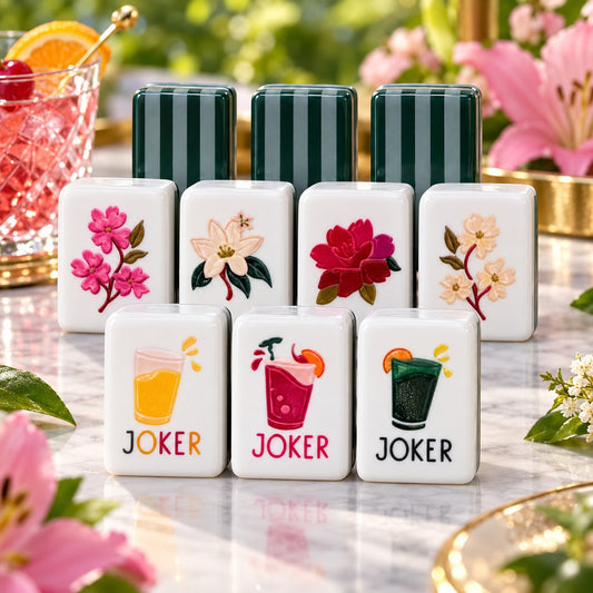 Floral Drink Joker American mahjong tiles set with floral and drink illustrations artwork