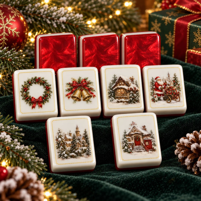 Christmas Marbled Red Backs American mahjong tiles set with christmas artwork